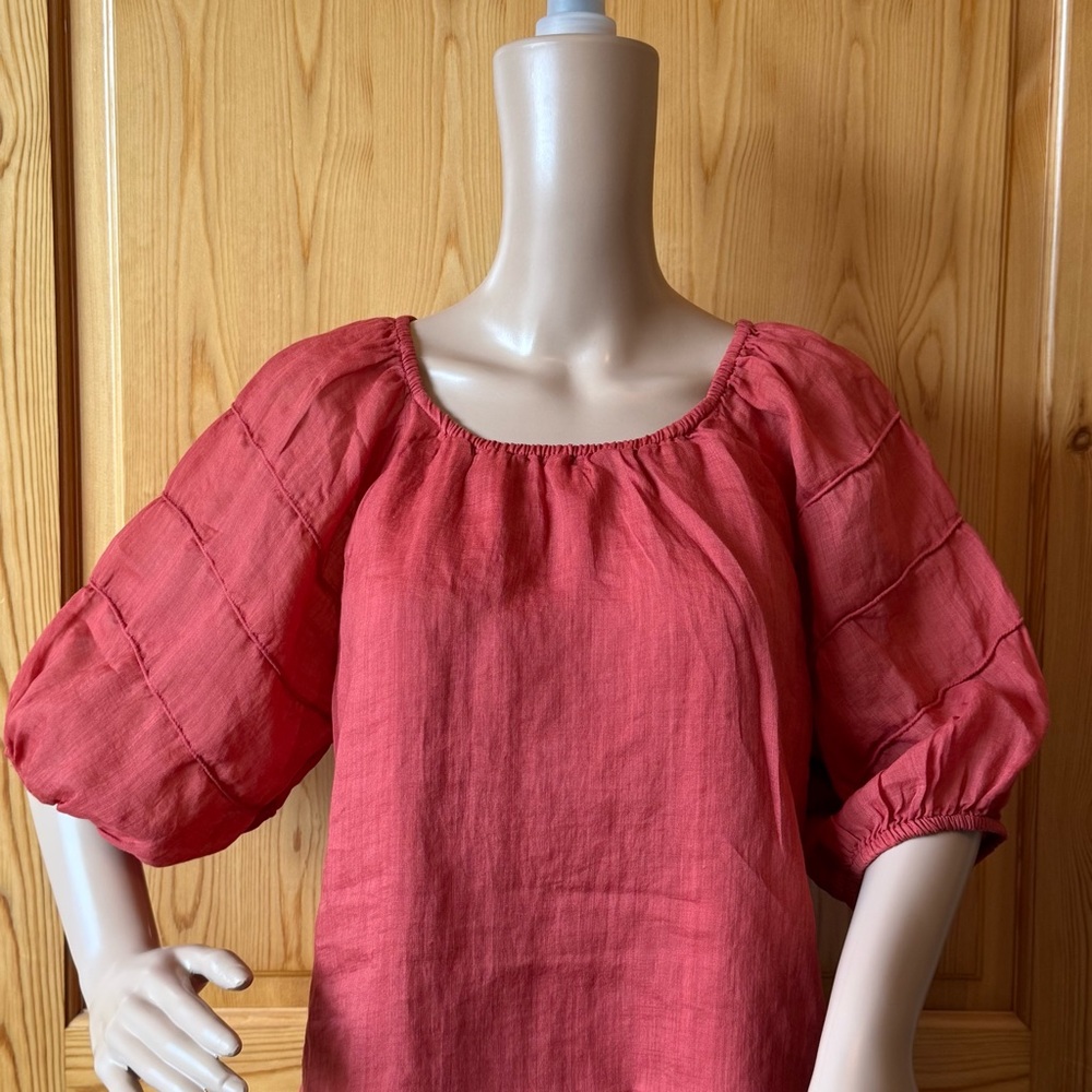 J Crew Puff Sleeve Top Blouse Ramie Fabric SP 2025 Size L Red Sand - Picture 3 of 16
